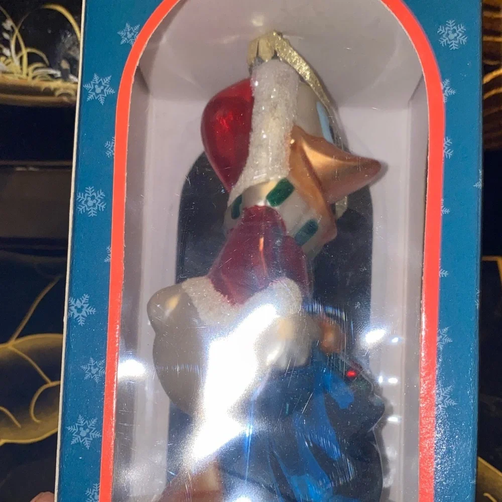 Vintage 1999 Disney Mickey Unlimited Donald Duck Santa Glass Ornament NEW